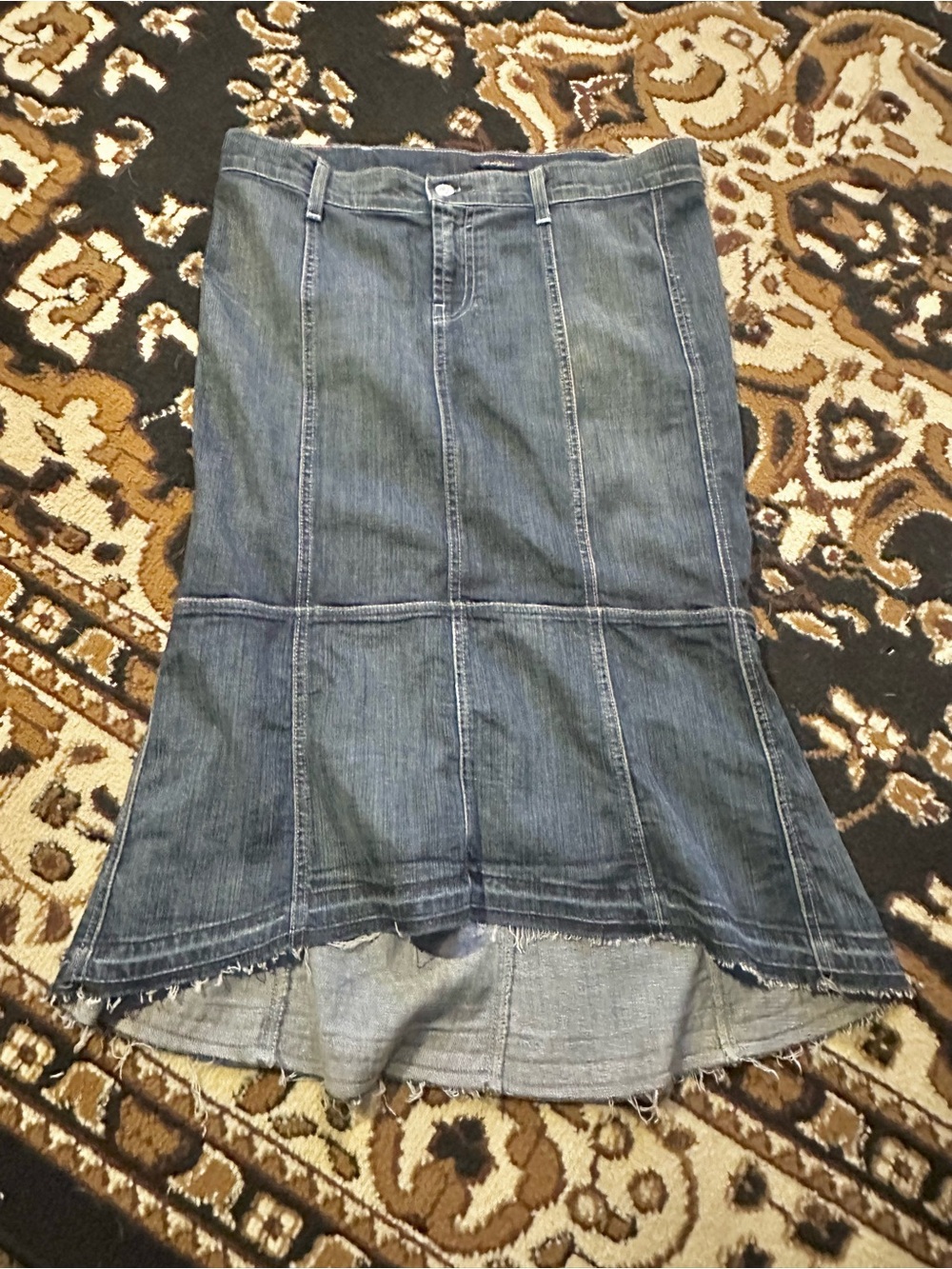 7 For All Mankind High-Low Denim Skirt in Blue